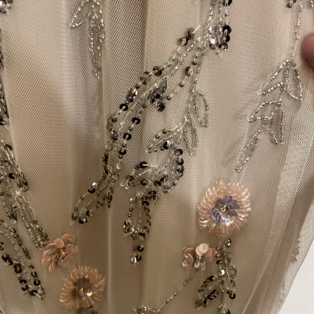 Beautiful beaded floral Adrianna Papell blush champagne beaded gown dress sz 4/6 - Picture 8 of 9
